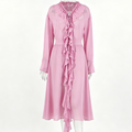 Women's Sheer Chiffon Long Sleeve Ruffle Front Tie Waist Dress