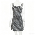 Diagonal Zebra Stripe Straight Neck Cami Mini Dress with Side Slit