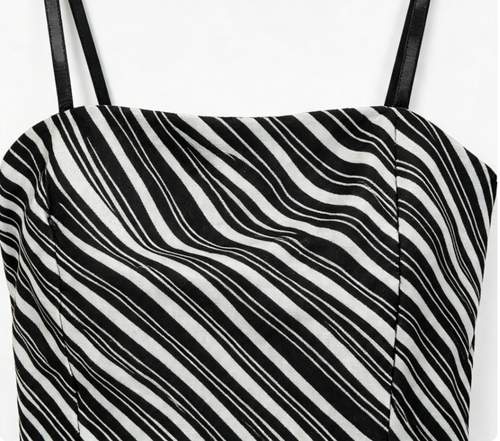 Diagonal Zebra Stripe Straight Neck Cami Mini Dress with Side Slit