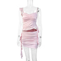 Pink Ruffle Ruched Two-Piece Cami Dress
