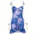 Purple & Blue Tie-Dye Polka Dot Ruffle Hem Fitted Slip Dress