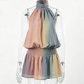Colorful Ombre Halter Neck Two-Piece Summer Outfit