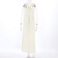 Beige Textured Halter Neck Maxi Dress