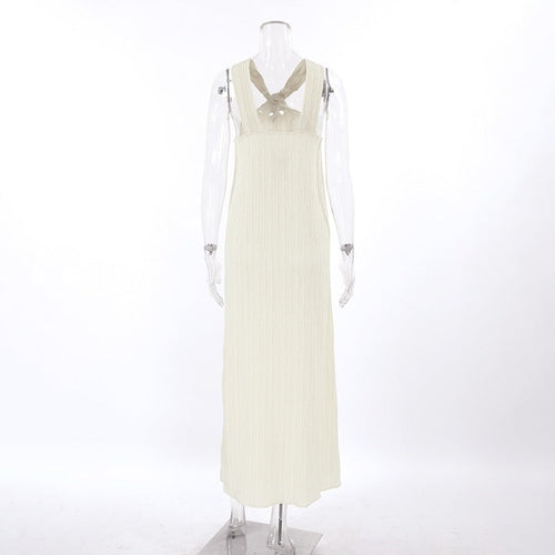 Beige Textured Halter Neck Maxi Dress