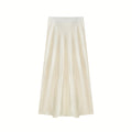 Women's Ivory Satin High Waist Flowy Midi Skirt