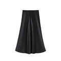 Women's Black Satin High Waist Flared Midi Skirt