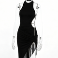 Women Black Chain Halter Cutout Dress